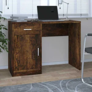 Bureau avec tiroir et armoire 100 x 40 x 73 cm chêne fumé bois d'ingénierie – vue d’ensemble