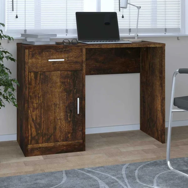Bureau avec tiroir et armoire 100 x 40 x 73 cm chêne fumé bois d'ingénierie – vue d’ensemble