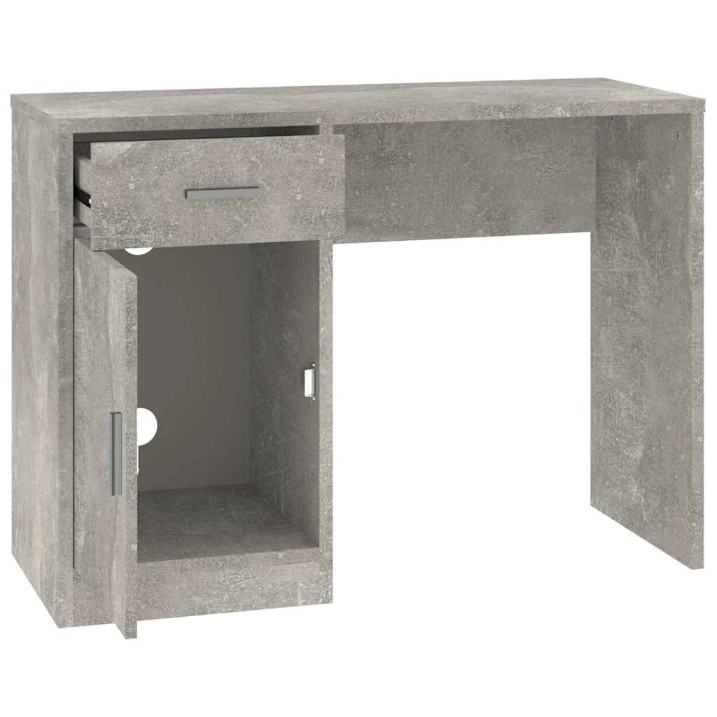 Bureau avec tiroir et armoire 100 x 40 x 73 cm gris béton bois d'ingénierie – vue de dessus