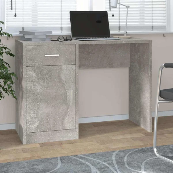 Bureau avec tiroir et armoire 100 x 40 x 73 cm gris béton bois d'ingénierie – vue d’ensemble