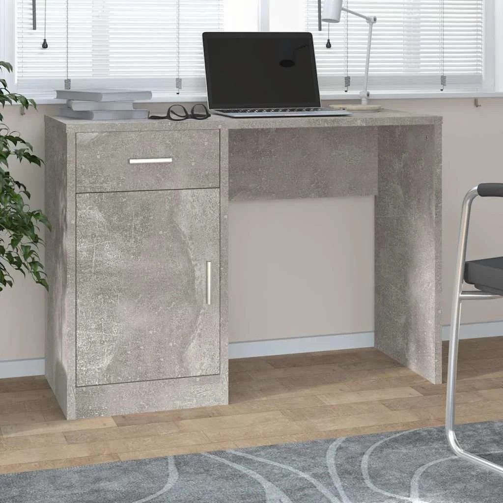 Bureau avec tiroir et armoire 100 x 40 x 73 cm gris béton bois d'ingénierie – vue d’ensemble