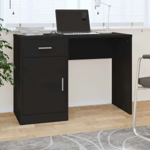 Bureau avec tiroir et armoire 100 x 40 x 73 cm noir bois d'ingénierie – vue d’ensemble