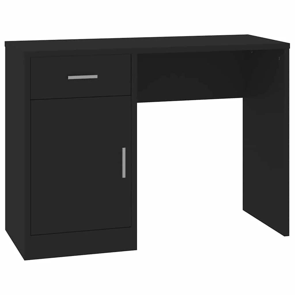 Bureau avec tiroir et armoire 100 x 40 x 73 cm noir bois d'ingénierie – vue de côté