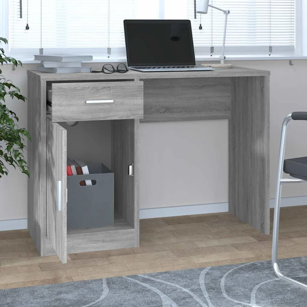 Bureau avec tiroir et armoire 100 x 40 x 73 cm sonoma gris bois d'ingénierie – vue de détail