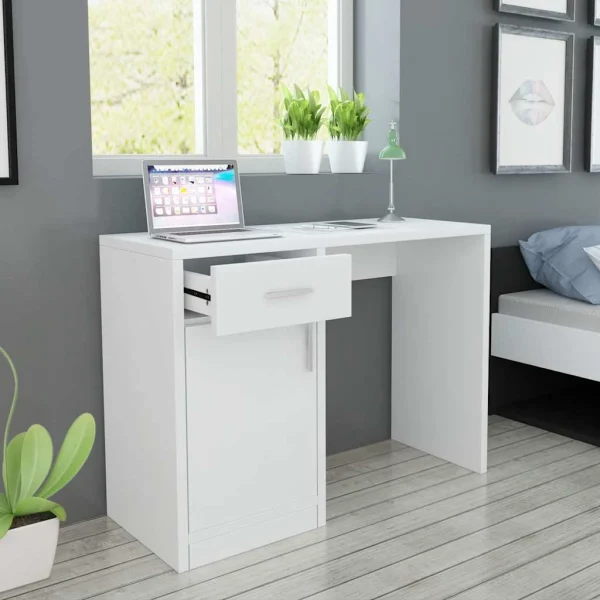 Bureau avec tiroir et placard 100 x 40 x 73 cm blanc bois d'ingénierie – vue d’ensemble