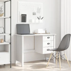 Bureau avec tiroirs 100 x 45 x 74 cm blanc bois massif de pin – vue d’ensemble