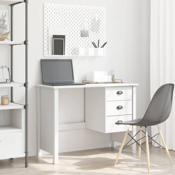 Bureau avec tiroirs 100 x 45 x 74 cm blanc bois massif de pin – vue d’ensemble