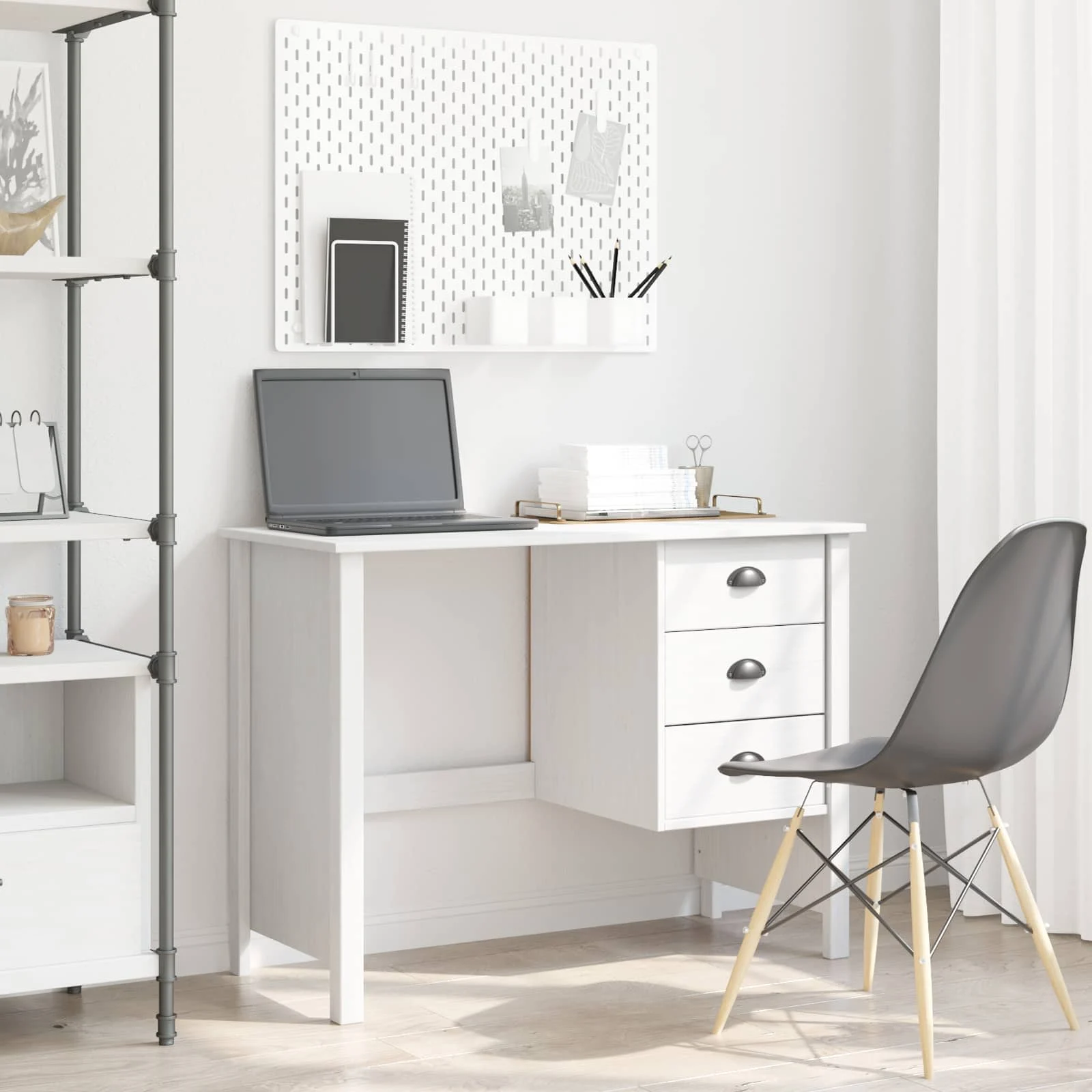 Bureau avec tiroirs 100 x 45 x 74 cm blanc bois massif de pin – vue d’ensemble