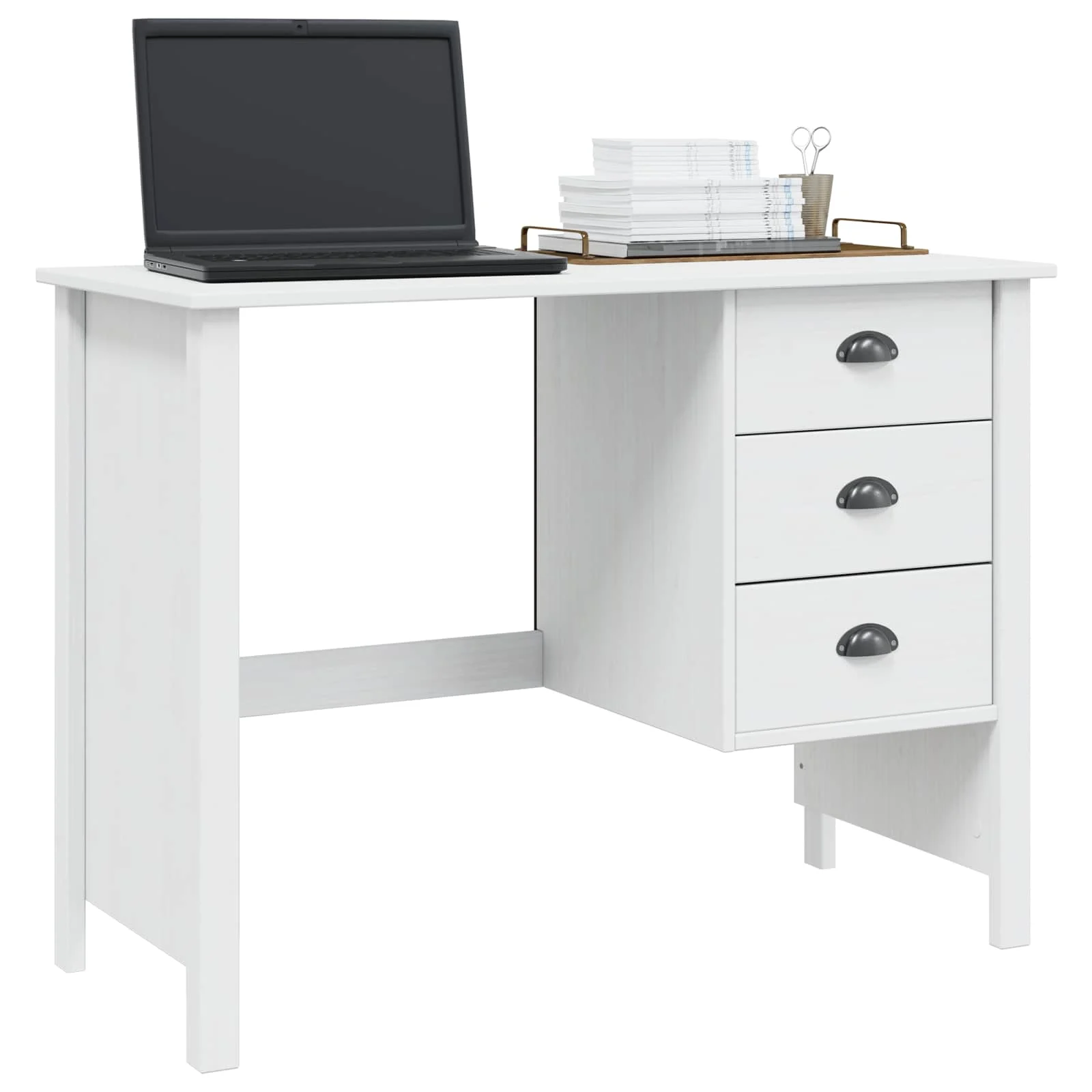 Bureau avec tiroirs 100 x 45 x 74 cm blanc bois massif de pin – vue de détail