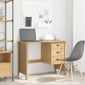 Bureau avec tiroirs 100 x 45 x 74 cm marron miel bois massif de pin – vue d’ensemble
