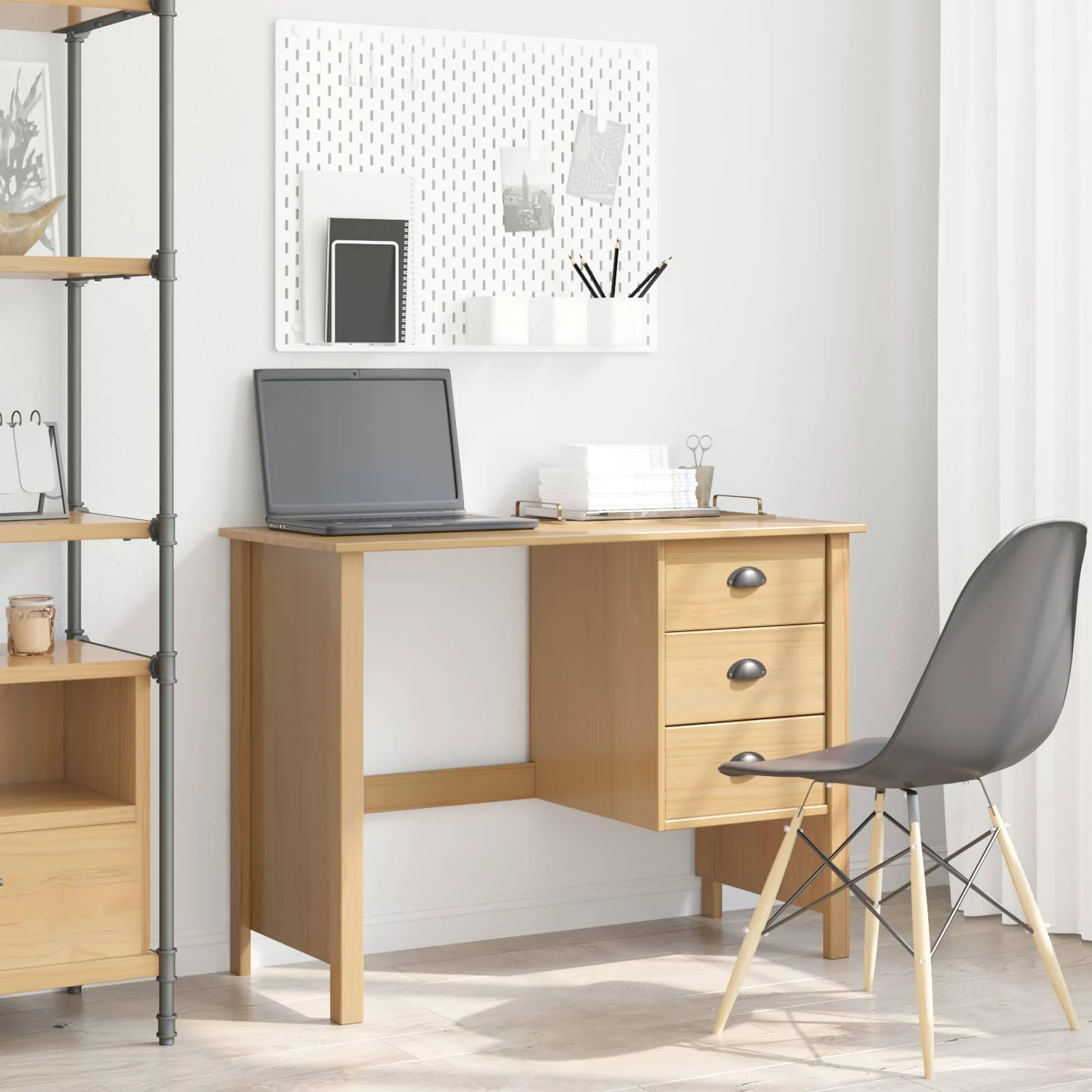 Bureau avec tiroirs 100 x 45 x 74 cm marron miel bois massif de pin – vue d’ensemble