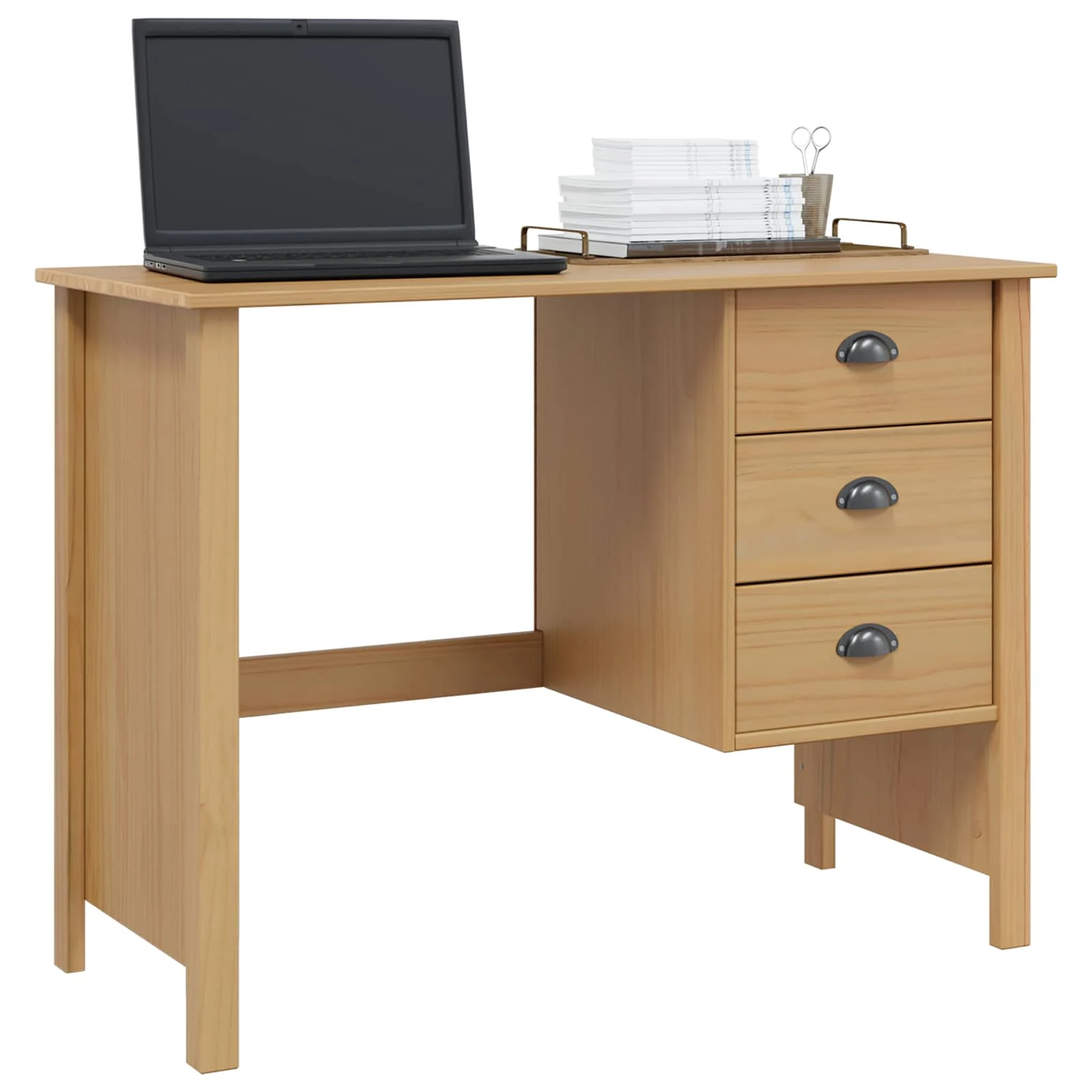 Bureau avec tiroirs 100 x 45 x 74 cm marron miel bois massif de pin – vue de détail