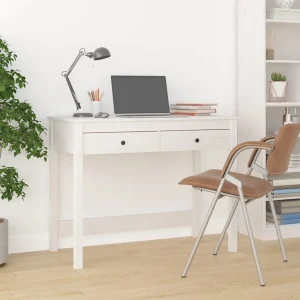 Bureau avec tiroirs 100 x 50 x 78 cm blanc bois massif – vue d’ensemble