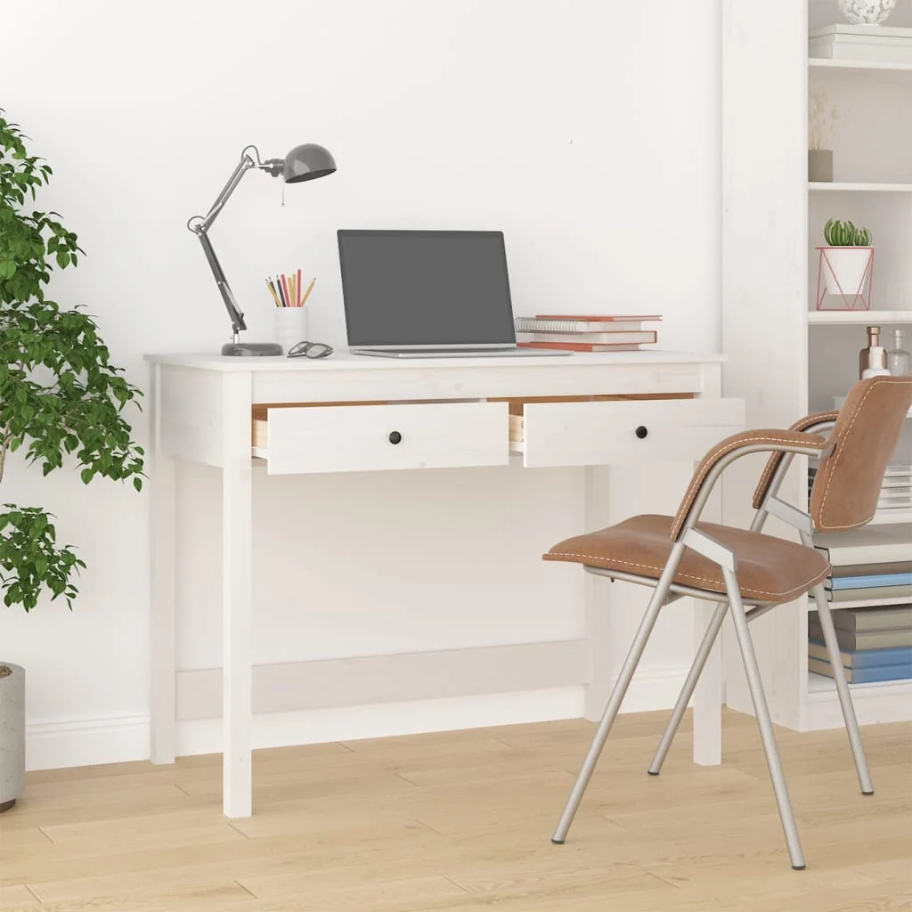 Bureau avec tiroirs 100 x 50 x 78 cm blanc bois massif – vue de détail