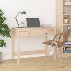 Bureau avec tiroirs 100 x 50 x 78 cm naturel bois massif – vue d’ensemble