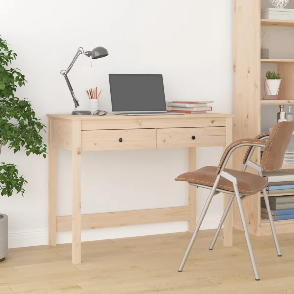 Bureau avec tiroirs 100 x 50 x 78 cm naturel bois massif – vue d’ensemble
