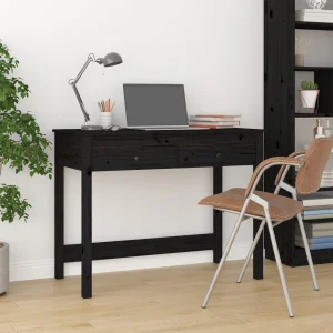 Bureau avec tiroirs 100 x 50 x 78 cm noir bois massif – vue d’ensemble