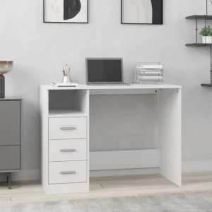 Bureau avec tiroirs 102 x 50 x 76 cm blanc bois d'ingénierie – vue d’ensemble