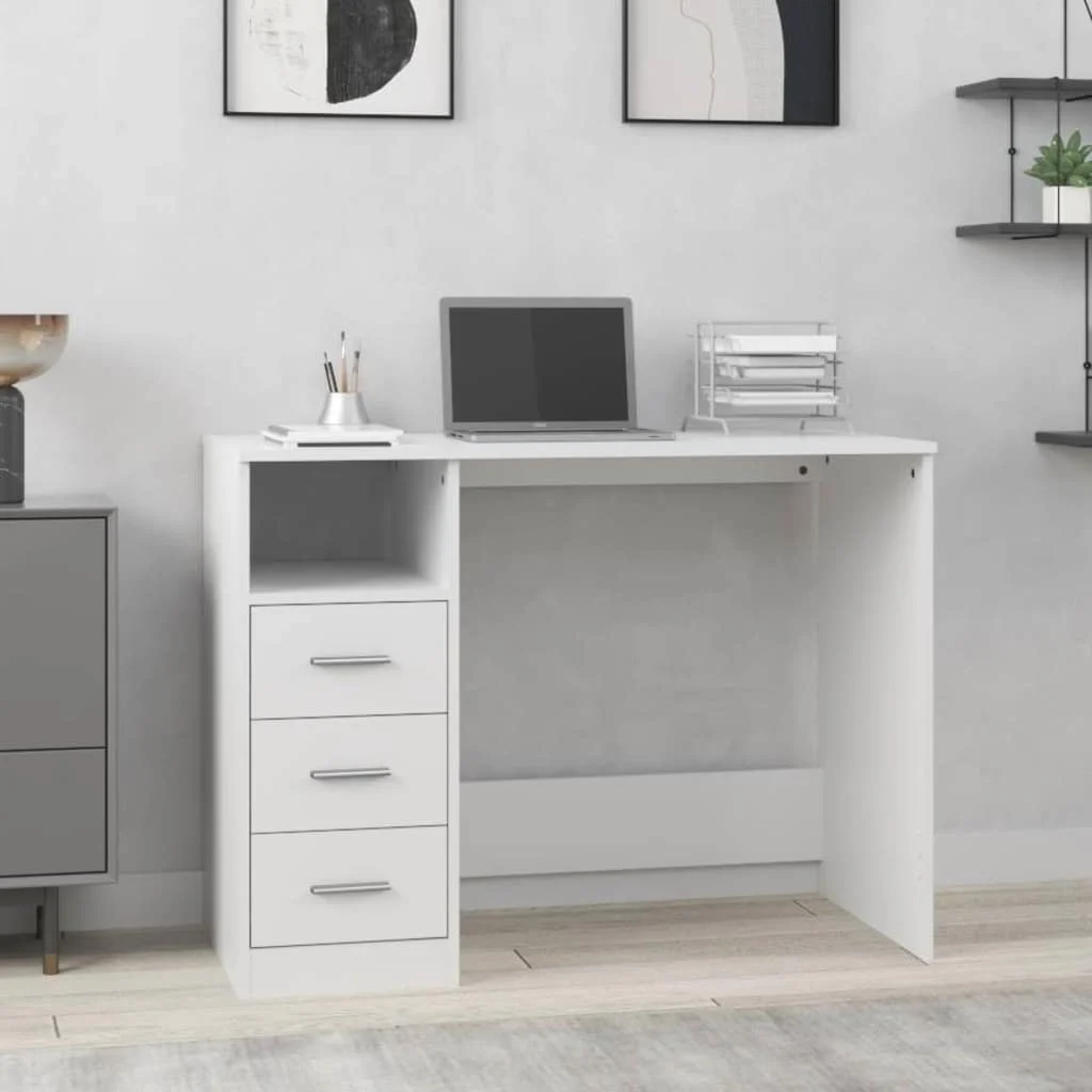 Bureau avec tiroirs 102 x 50 x 76 cm blanc bois d'ingénierie – vue d’ensemble