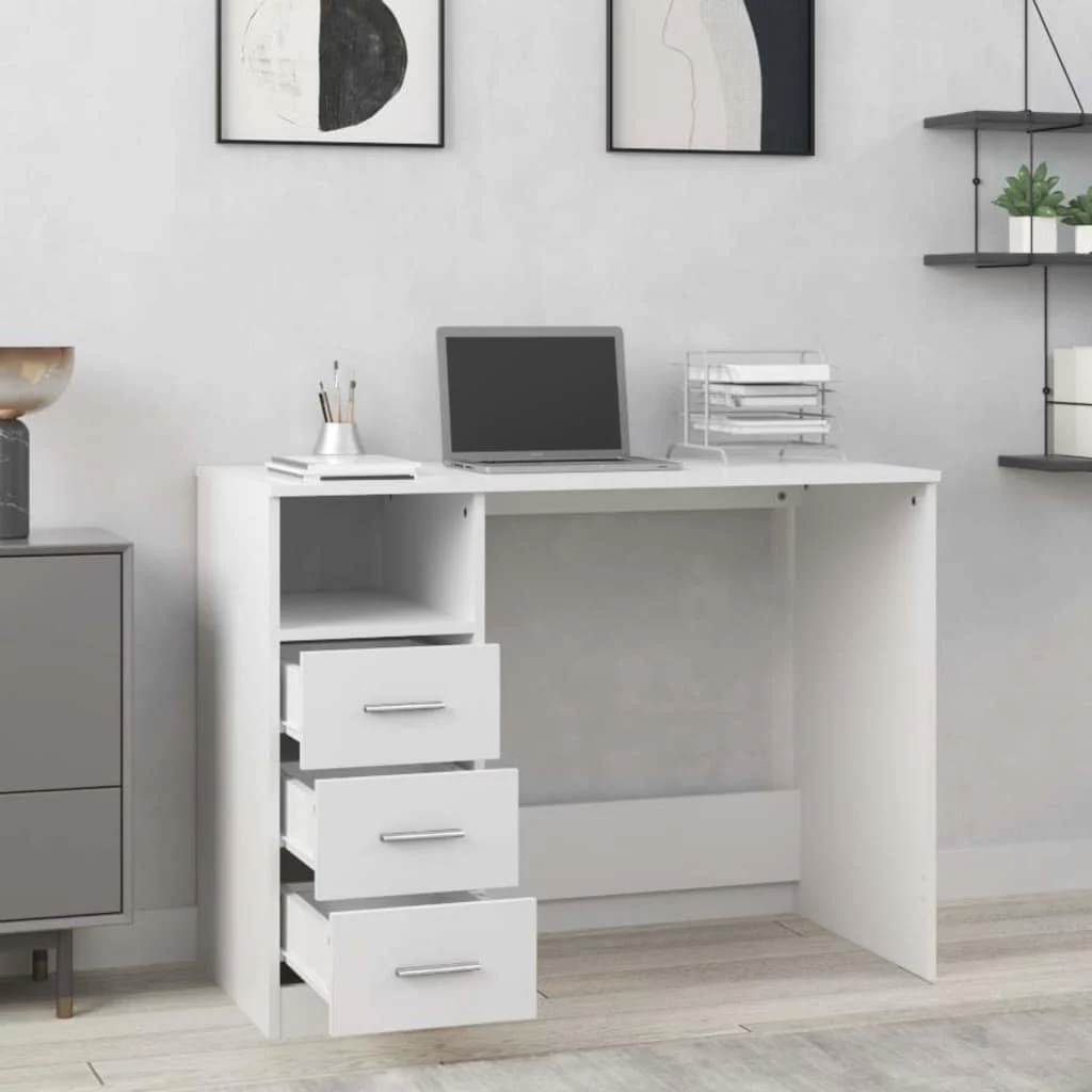 Bureau avec tiroirs 102 x 50 x 76 cm blanc bois d'ingénierie – vue de détail
