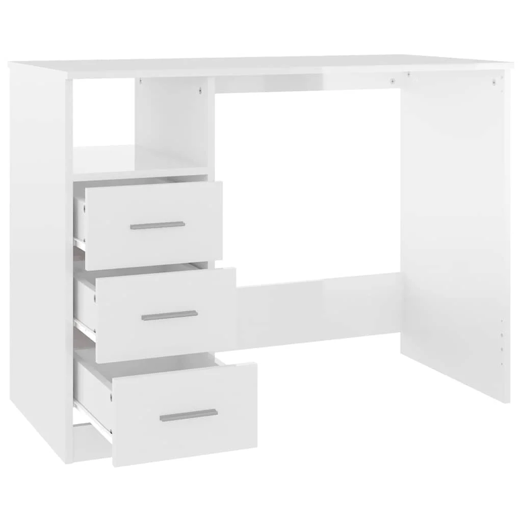 Bureau et tiroirs 102 x 50 x 76 cm blanc brillant bois d'ingénierie – vue de dessus