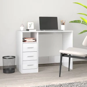Bureau et tiroirs 102 x 50 x 76 cm blanc brillant bois d'ingénierie – vue d’ensemble