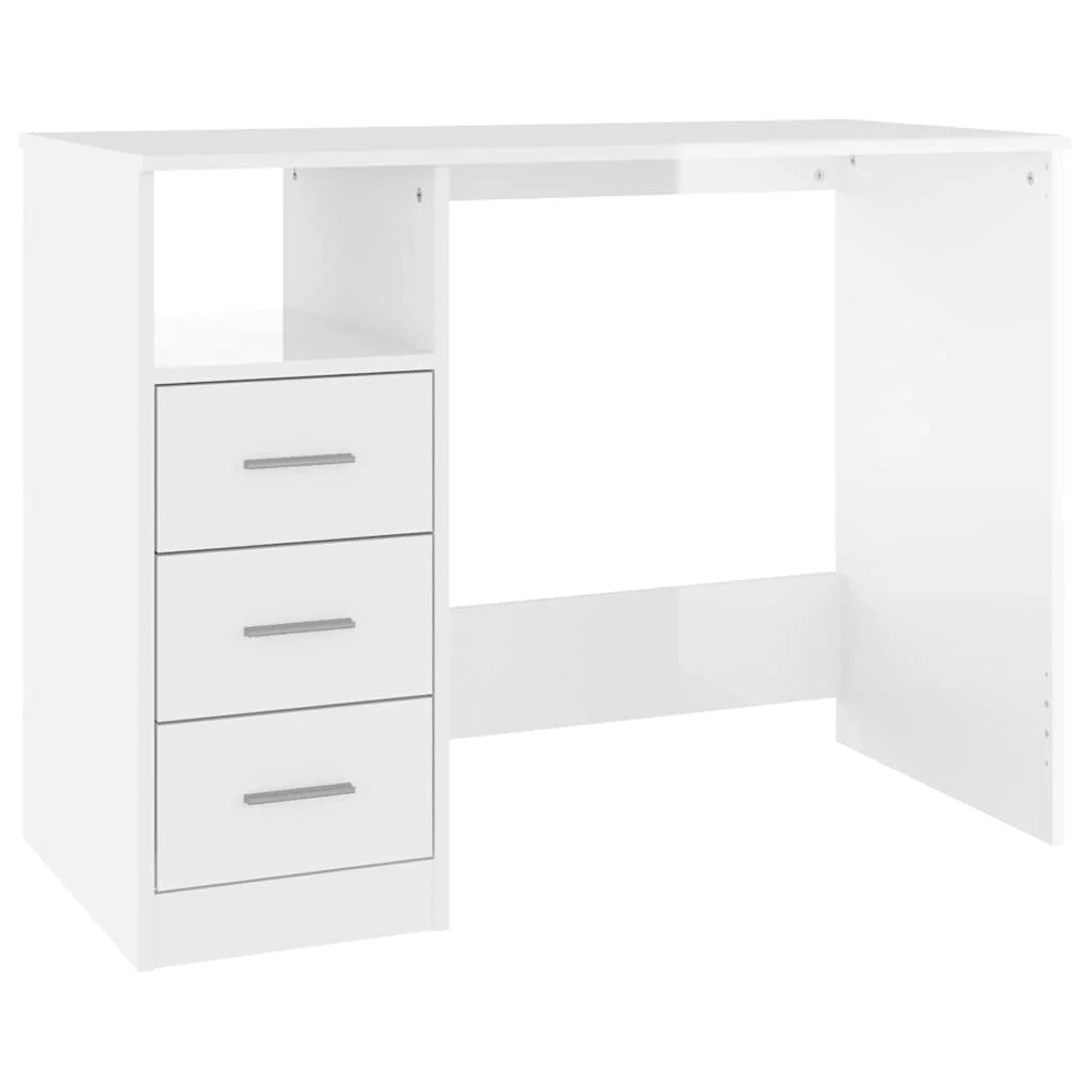 Bureau et tiroirs 102 x 50 x 76 cm blanc brillant bois d'ingénierie – vue de côté