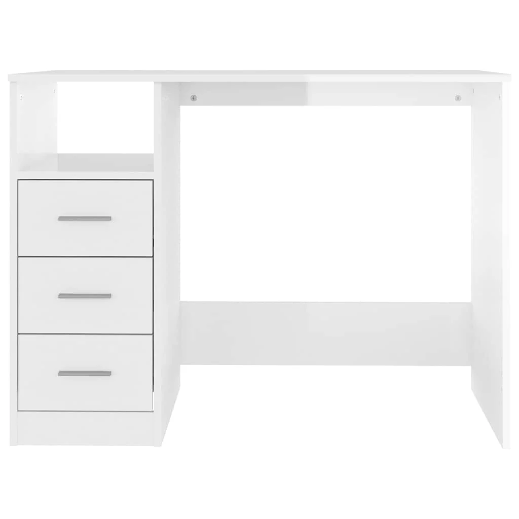Bureau et tiroirs 102 x 50 x 76 cm blanc brillant bois d'ingénierie – vue en situation