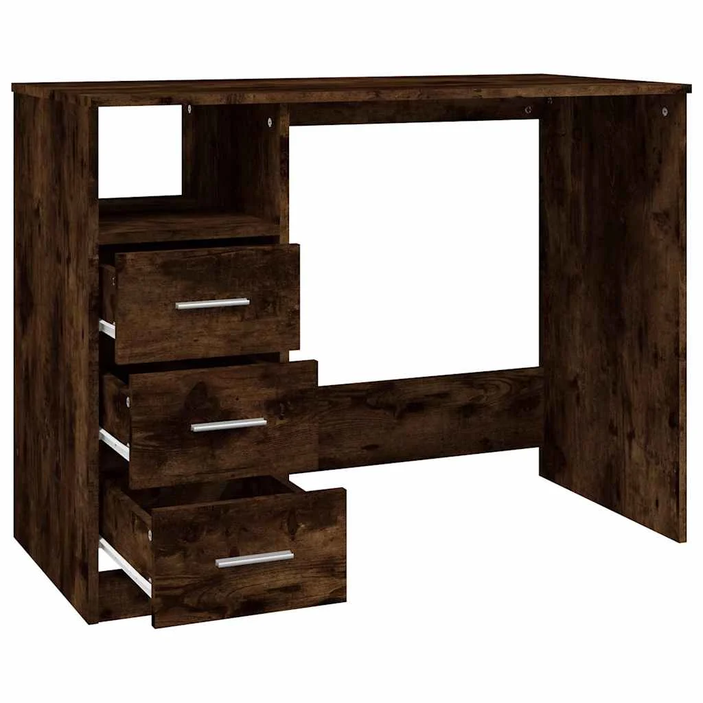 Bureau avec tiroirs 102 x 50 x 76 cm chêne fumé bois d'ingénierie – vue de dessus