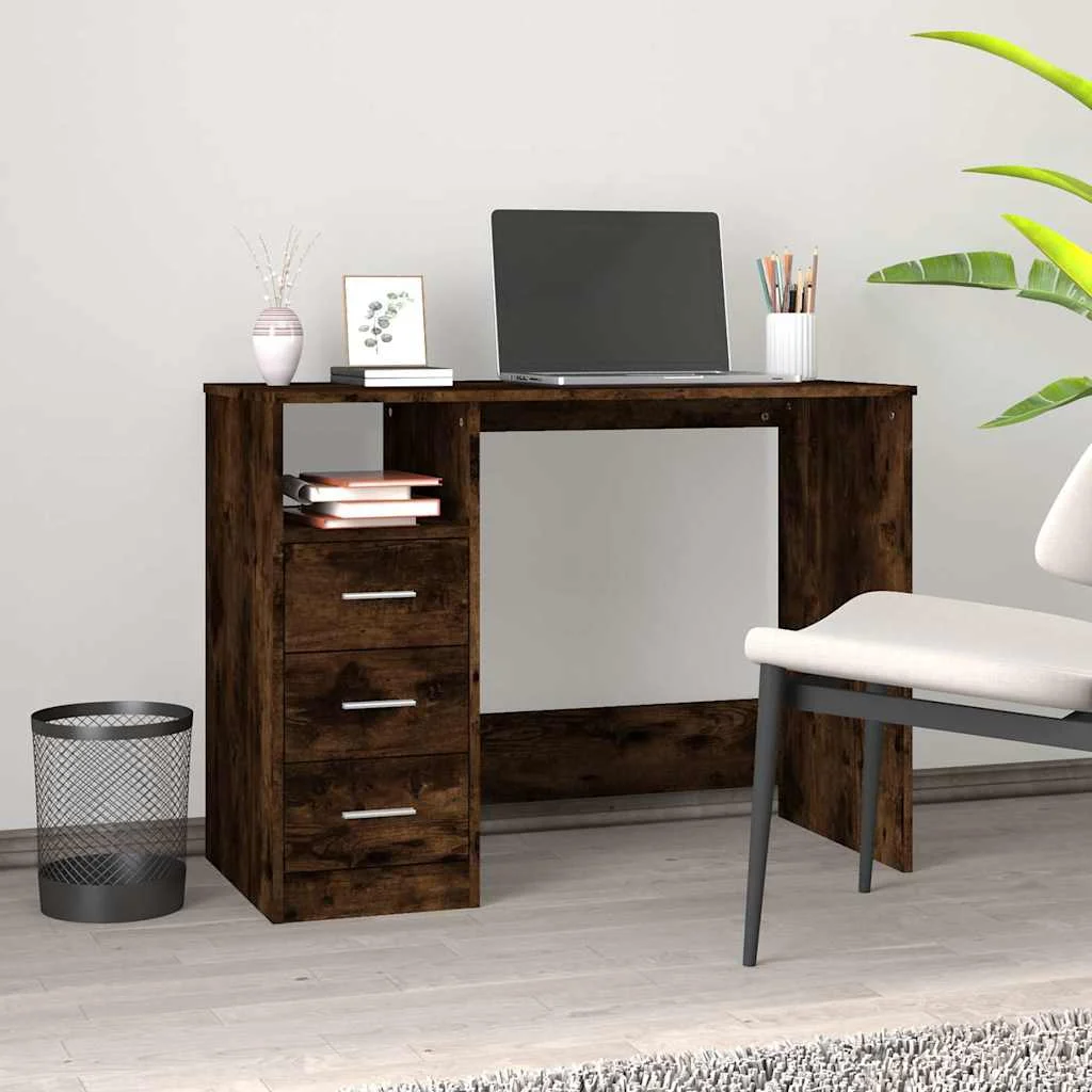 Bureau avec tiroirs 102 x 50 x 76 cm chêne fumé bois d'ingénierie – vue d’ensemble