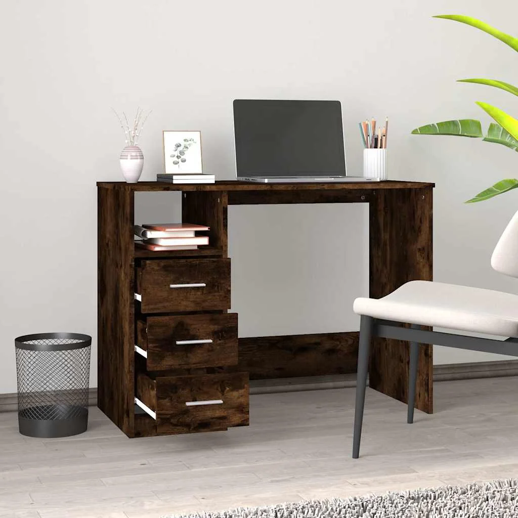Bureau avec tiroirs 102 x 50 x 76 cm chêne fumé bois d'ingénierie – vue de détail