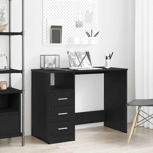 Bureau avec tiroirs 102 x 50 x 76 cm chêne noir bois d'ingénierie – vue d’ensemble