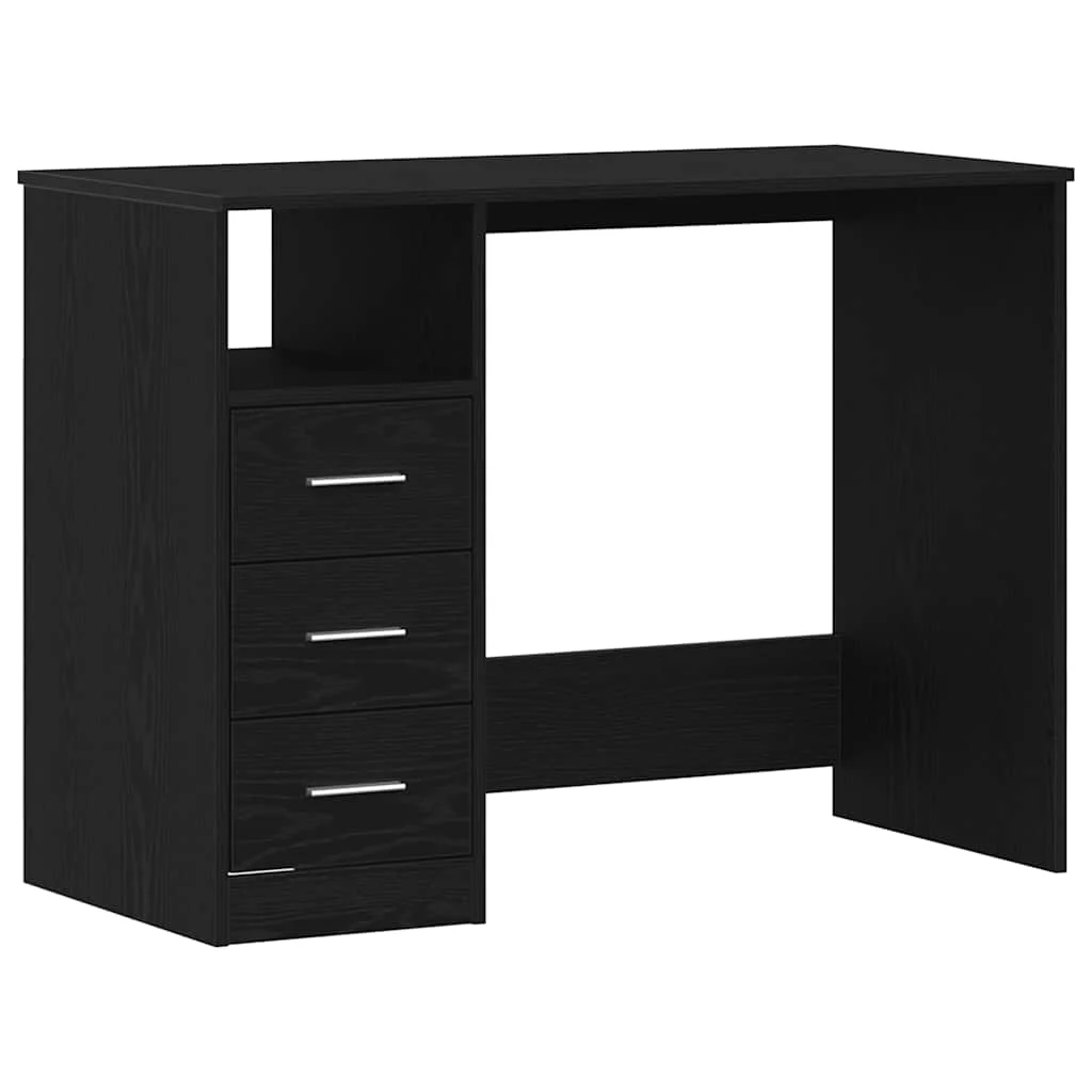 Bureau avec tiroirs 102 x 50 x 76 cm chêne noir bois d'ingénierie – vue de côté