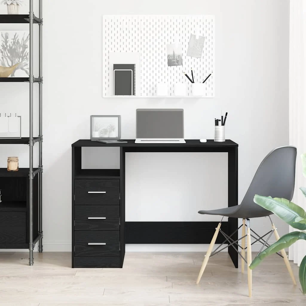 Bureau avec tiroirs 102 x 50 x 76 cm chêne noir bois d'ingénierie – vue de détail