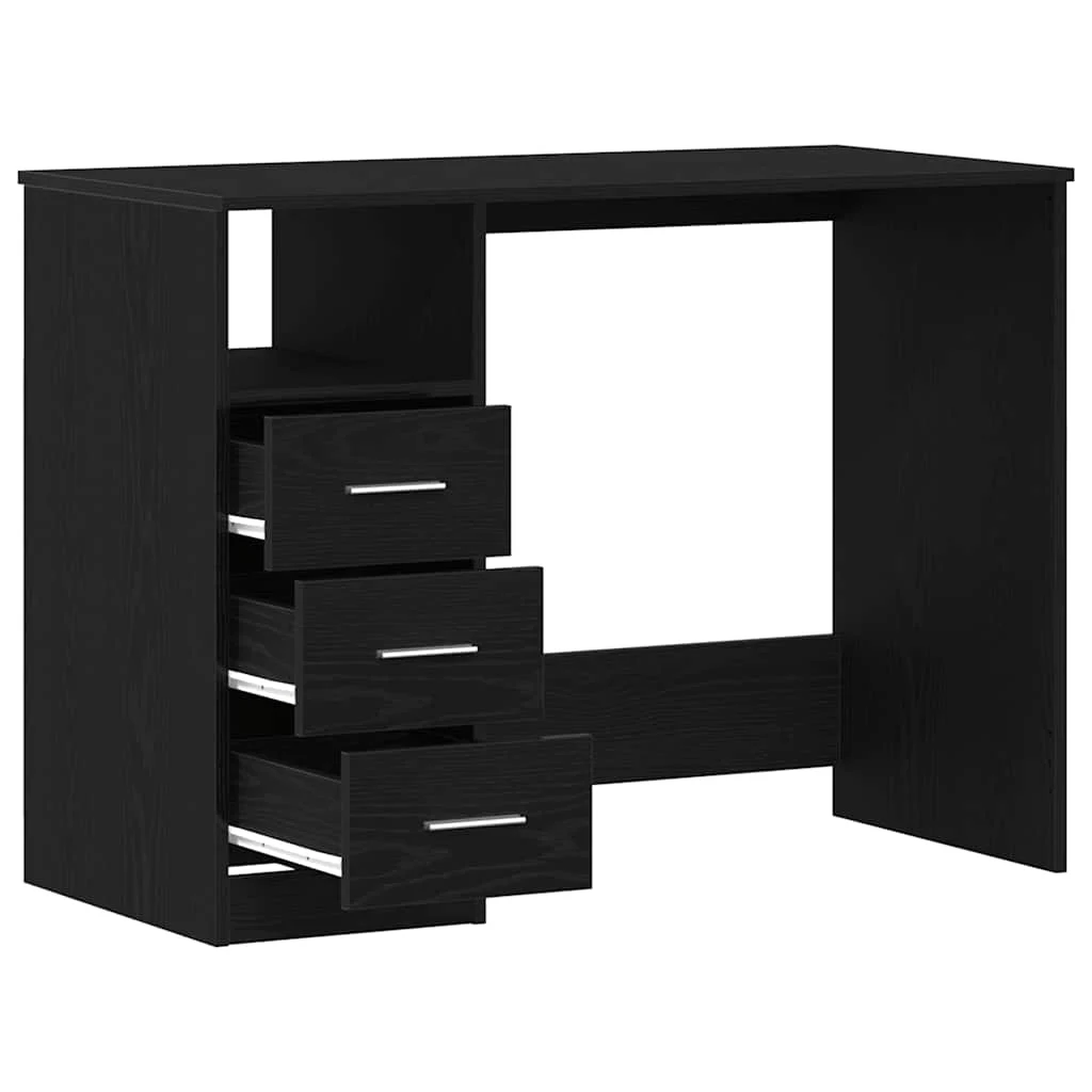 Bureau avec tiroirs 102 x 50 x 76 cm chêne noir bois d'ingénierie – vue en situation