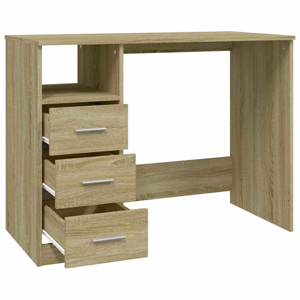 Bureau avec tiroirs 102 x 50 x 76 cm chêne sonoma bois d'ingénierie – vue de dessus