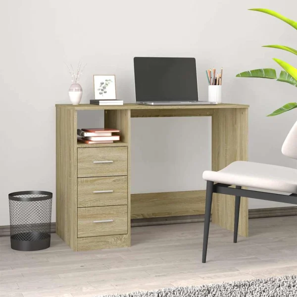 Bureau avec tiroirs 102 x 50 x 76 cm chêne sonoma bois d'ingénierie – vue d’ensemble