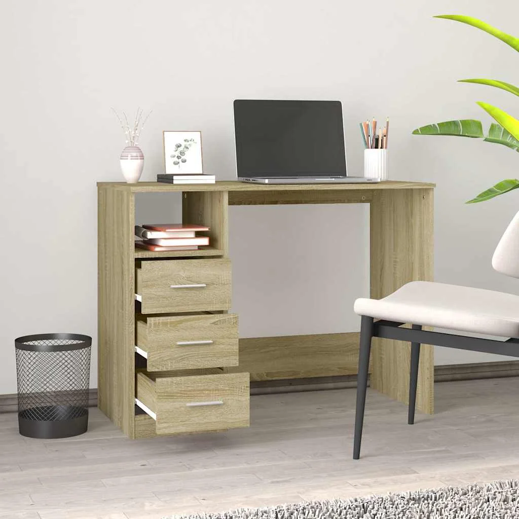 Bureau avec tiroirs 102 x 50 x 76 cm chêne sonoma bois d'ingénierie – vue de détail