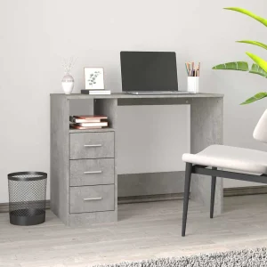 Bureau avec tiroirs 102 x 50 x 76 cm gris béton bois d'ingénierie – vue d’ensemble
