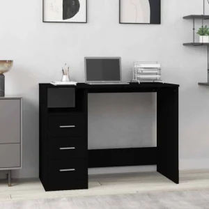 Bureau avec tiroirs 102 x 50 x 76 cm noir bois d'ingénierie – vue d’ensemble