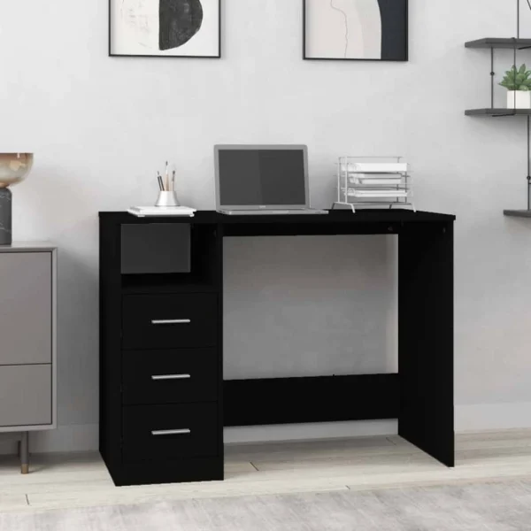 Bureau avec tiroirs 102 x 50 x 76 cm noir bois d'ingénierie – vue d’ensemble