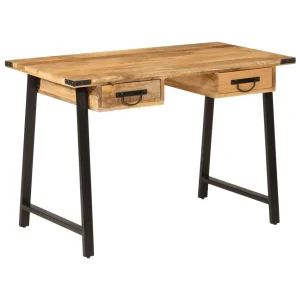 Bureau avec tiroirs 105 x 55 x 70 cm brun bois massif de manguier – vue d’ensemble
