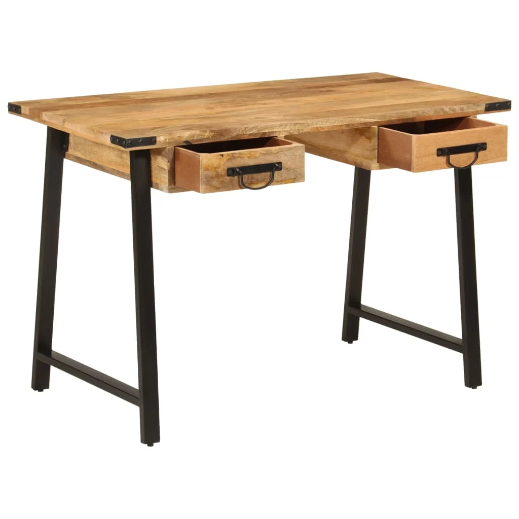 Bureau avec tiroirs 105 x 55 x 70 cm brun bois massif de manguier – vue de côté