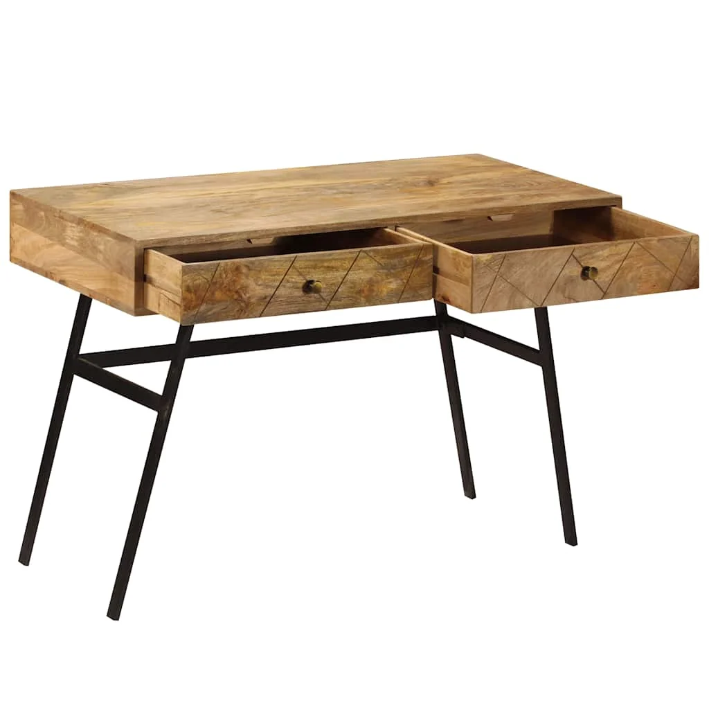 Bureau avec tiroirs 110 x 50 x 75 cm brun bois massif de manguier – vue en situation