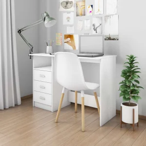 Bureau avec tiroirs 110 x 50 x 76 cm blanc bois d'ingénierie – vue d’ensemble