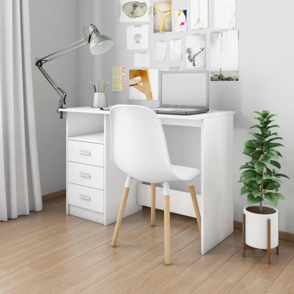 Bureau avec tiroirs 110 x 50 x 76 cm blanc bois d'ingénierie – vue d’ensemble