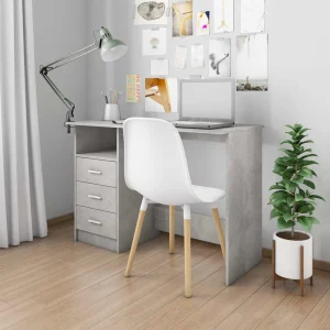 Bureau avec tiroirs 110 x 50 x 76 cm gris béton aggloméré – vue d’ensemble