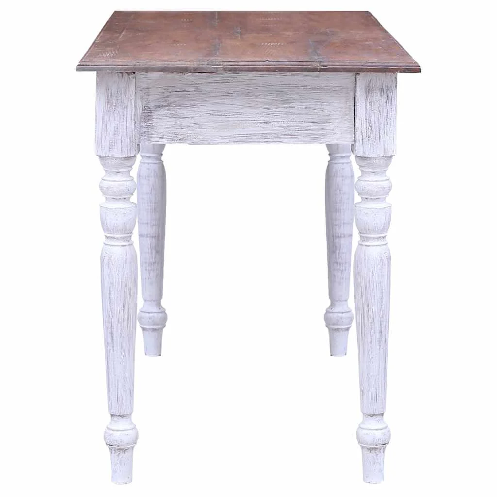 Bureau avec tiroirs 117 x 57 x 75 cm blanc et bois clair bois massif d'acajou – vue de dessus