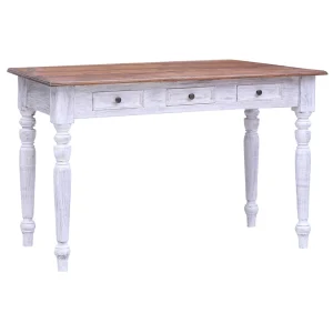 Bureau avec tiroirs 117 x 57 x 75 cm blanc et bois clair bois massif d'acajou – vue d’ensemble