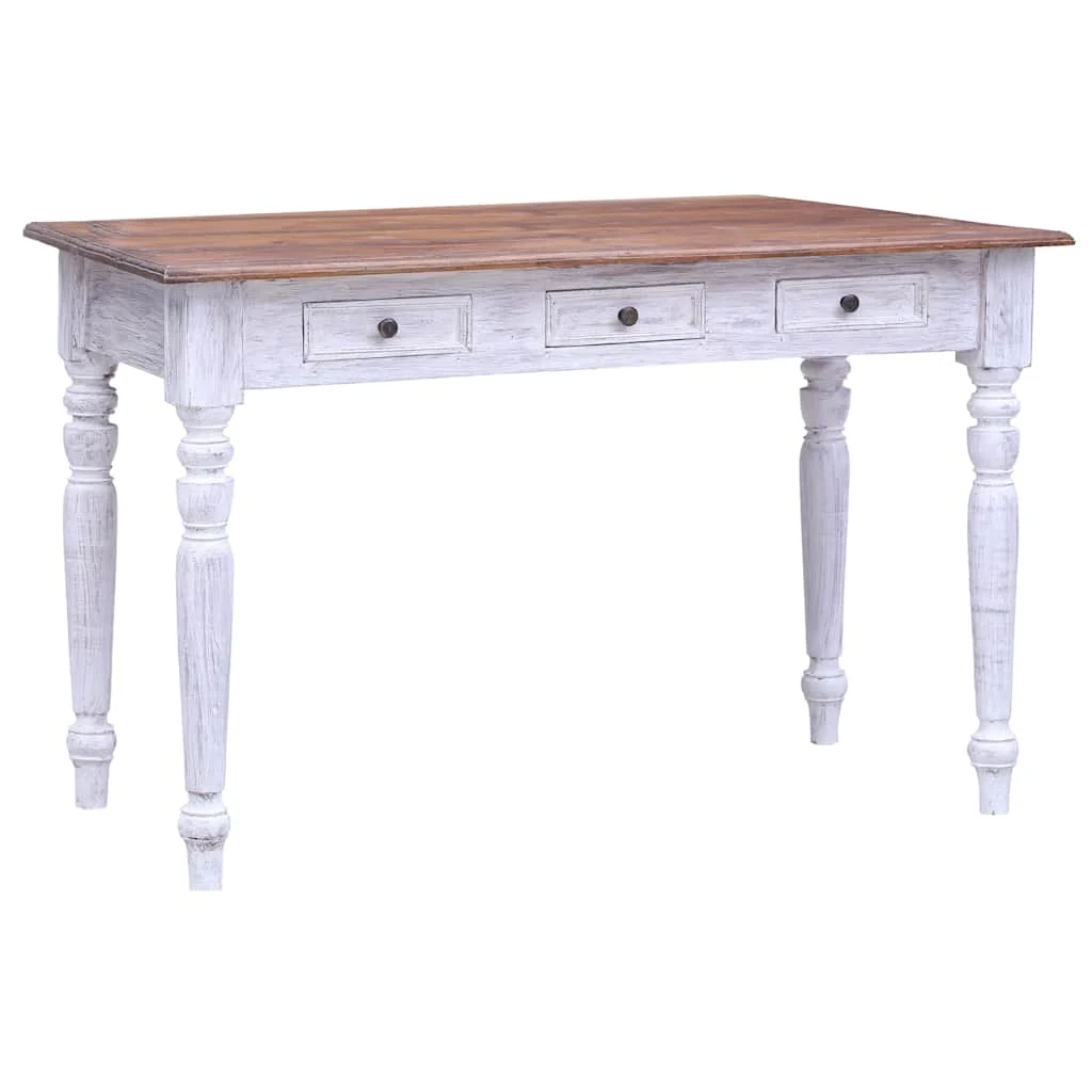 Bureau avec tiroirs 117 x 57 x 75 cm blanc et bois clair bois massif d'acajou – vue d’ensemble